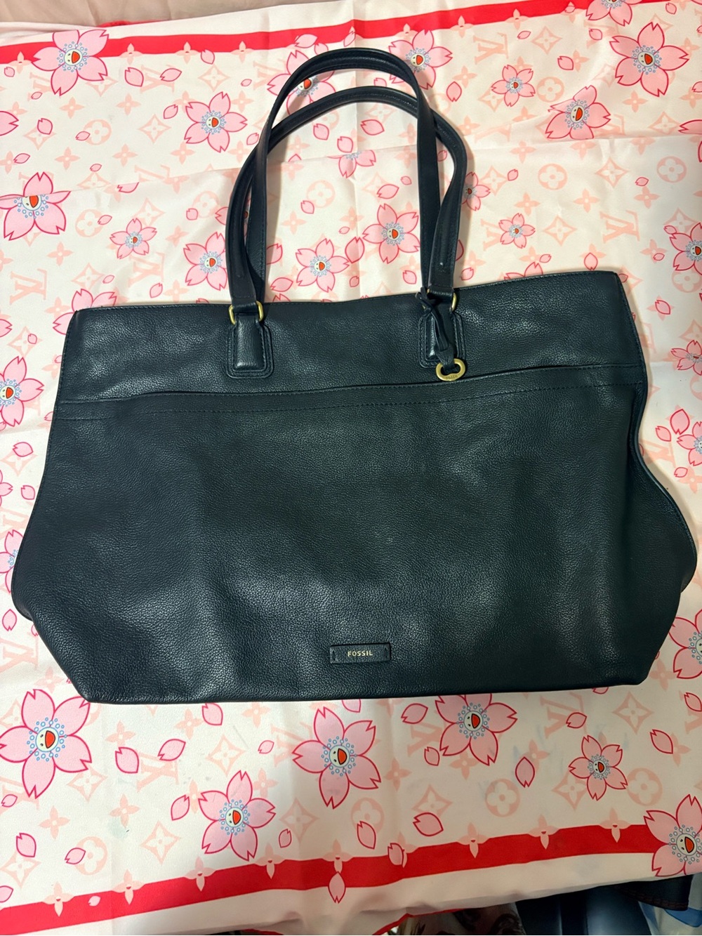 Fossil Black Pebbled Leather Tote